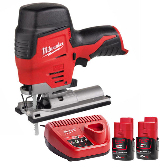 Milwaukee M12JS-0 12V Cordless Compact Jigsaw with 2 x 2.0Ah Batteries & Charger - MonkeyTools