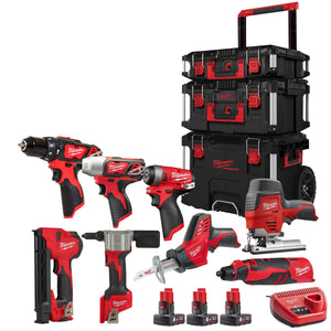 Milwaukee 12V 8 Piece Power Tool Kit With 3 x 6.0Ah Battery Charger & Trolley Toolbox - MonkeyTools