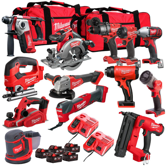 Milwaukee 18V 13 Piece Power Tool Kit with 5 x 5.0Ah Batteries T4TM-53 - MonkeyTools