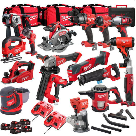 Milwaukee 18V 17 Piece Power Tool Kit with 5 x 5.0Ah Batteries T4TM-40 - MonkeyTools