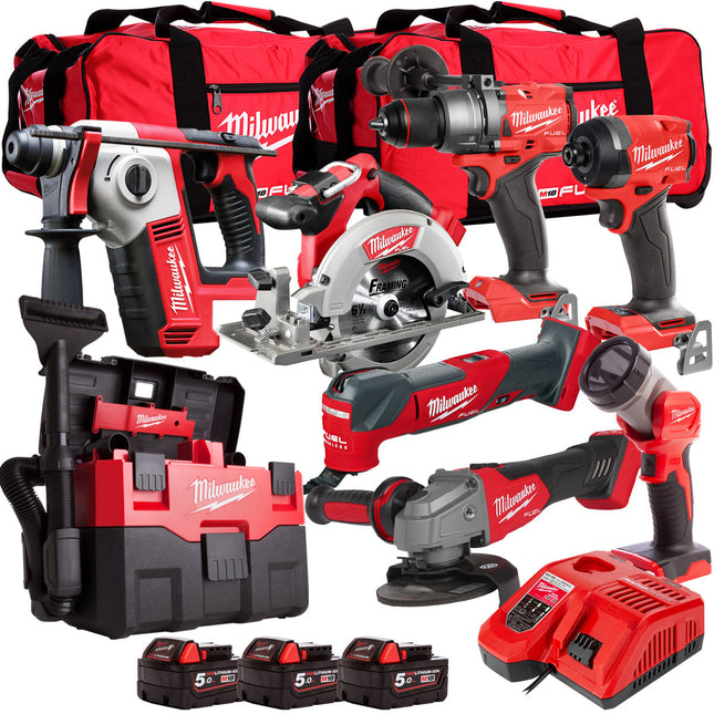 Milwaukee 18V 8 Piece Power Tool Kit with 3 x 5.0Ah Batteries T4TM-23 - MonkeyTools