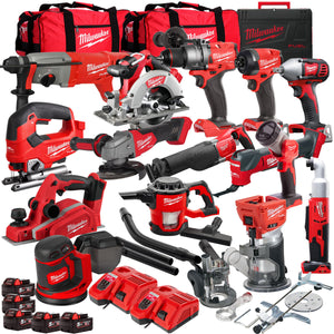Milwaukee 18V Cordless 15 Piece Tool Kit with 5 x 5.0Ah Batteries & Charger in Bag T4TM-12 - MonkeyTools
