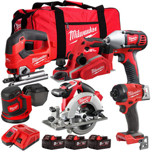 Milwaukee 18V Cordless 6 Piece Tool Kit with 3 x 5.0Ah Batteries & Smart Charger in Bag - MonkeyTools