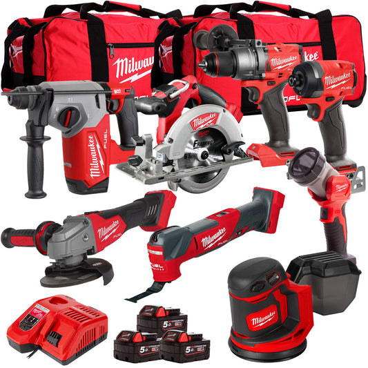 Milwaukee 18V Cordless 8 Piece Tool Kit with 3 x 5.0Ah Batteries & Charger in Bag T4TM-1 - MonkeyTools