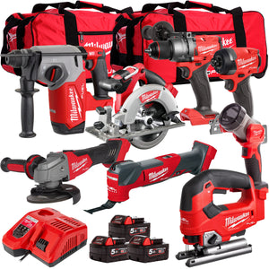 Milwaukee 18V Cordless 8 Piece Tool Kit with 3 x 5.0Ah Batteries & Charger in Bag T4TM-2 - MonkeyTools