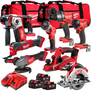 Milwaukee 18V Cordless 8 Piece Tool Kit with 3 x 5.0Ah Batteries & Charger in Bag T4TM-3 - MonkeyTools