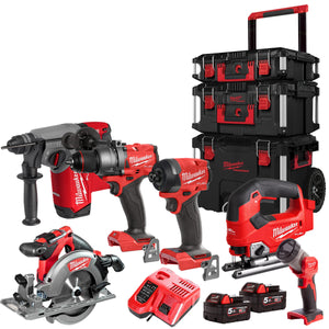Milwaukee 18V Fuel Brushless 6 Piece Power Tool Kit With 2 x 5.0Ah Battery Charger & Trolley Toolbox - MonkeyTools