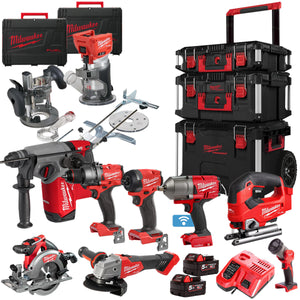 Milwaukee 18V Fuel Brushless 9 Piece Power Tool Kit With 2 x 5.0Ah Battery Charger & Trolley Toolbox - MonkeyTools