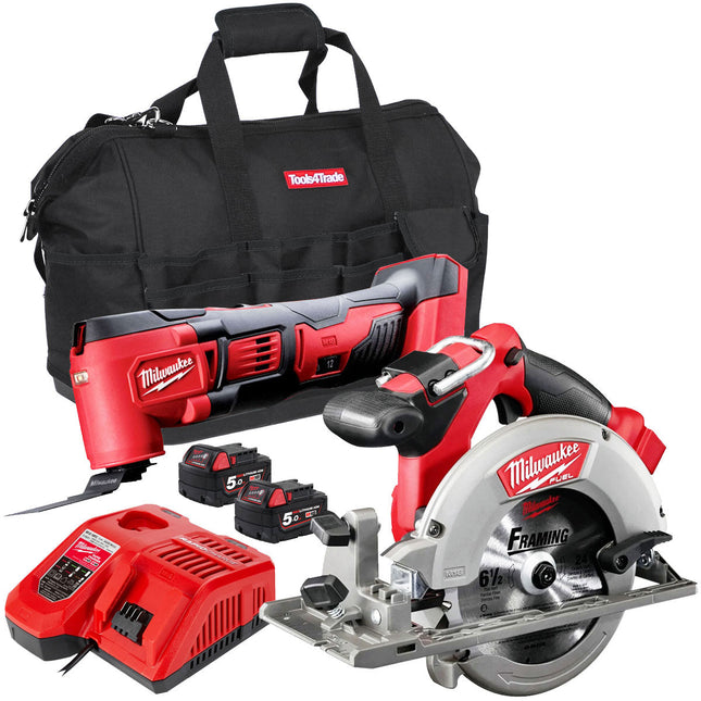 Milwaukee 18V Multi Tool + Circular Saw With 2 x 5.0Ah Batteries & Charger In Bag T4TKIT-162 - MonkeyTools