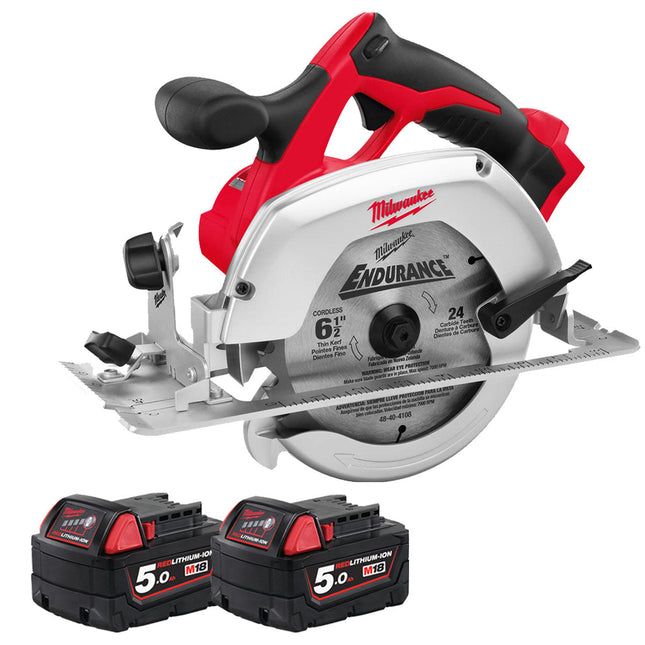 Milwaukee HD18CS-0 18V 165mm Circular Saw with 2 x 5.0Ah Batteries - MonkeyTools