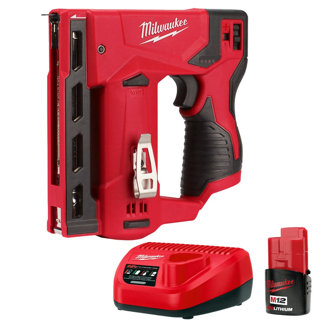 Milwaukee M12 BST-0 12V Sub Compact Second Fix Stapler with 1 x 2.0Ah Battery & Charger - MonkeyTools