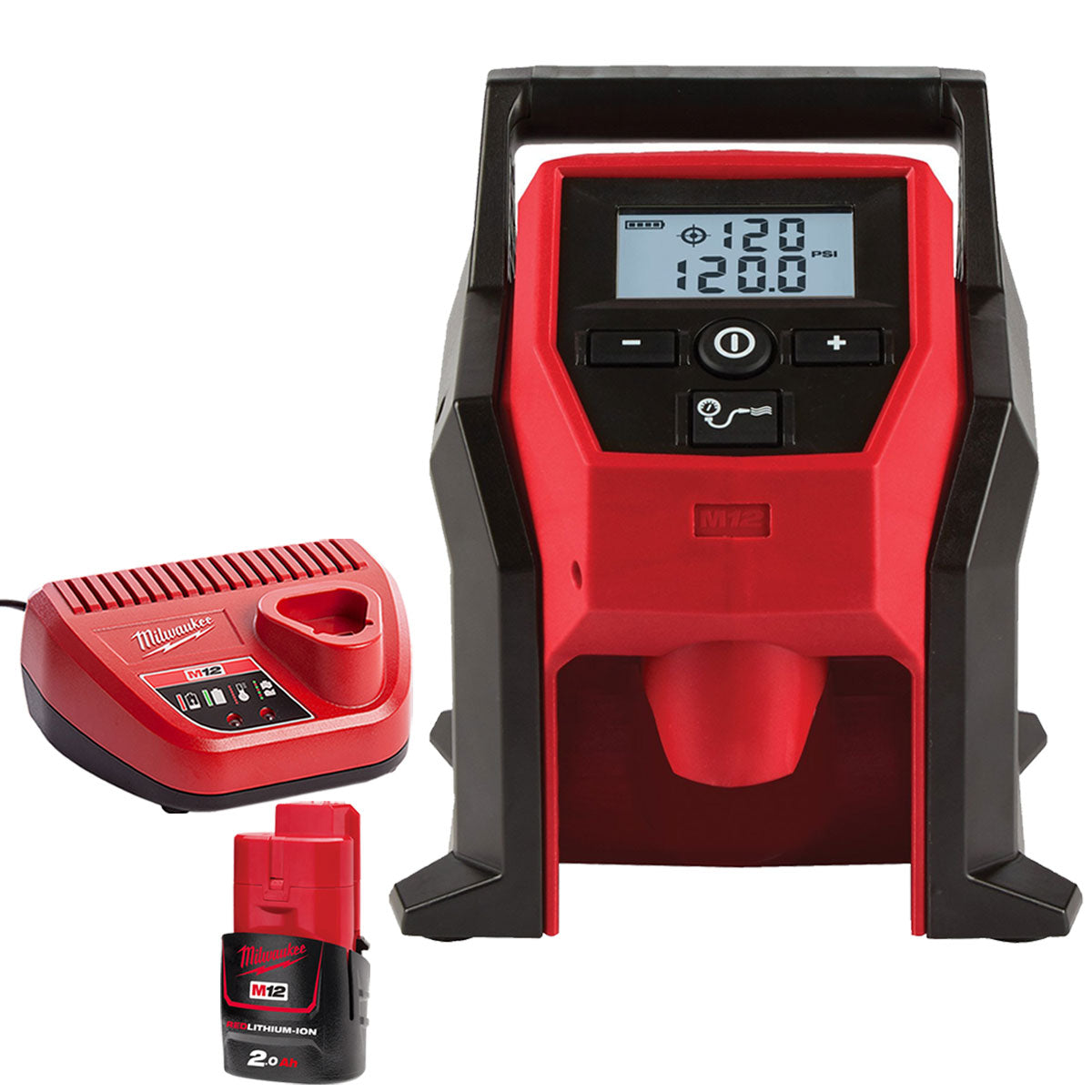Milwaukee M12BI-0 M12 12V Compact Inflator with 1 x 2.0Ah Battery & Charger - MonkeyTools