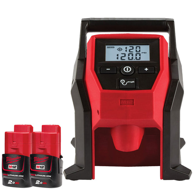 Milwaukee M12BI-0 M12 12V Compact Inflator with 2 x 2.0Ah Batteries - MonkeyTools