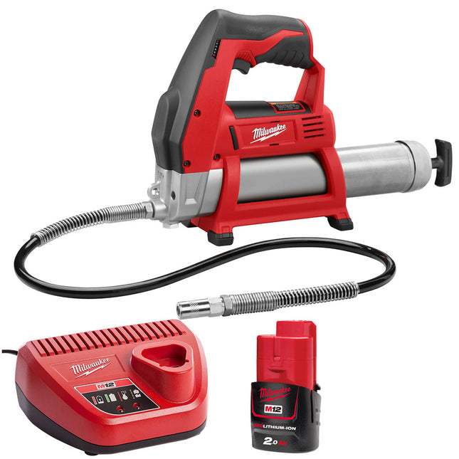 Milwaukee M12GG-0 12V Cordless Grease Gun with 1 x 2.0Ah Battery & Charger - MonkeyTools