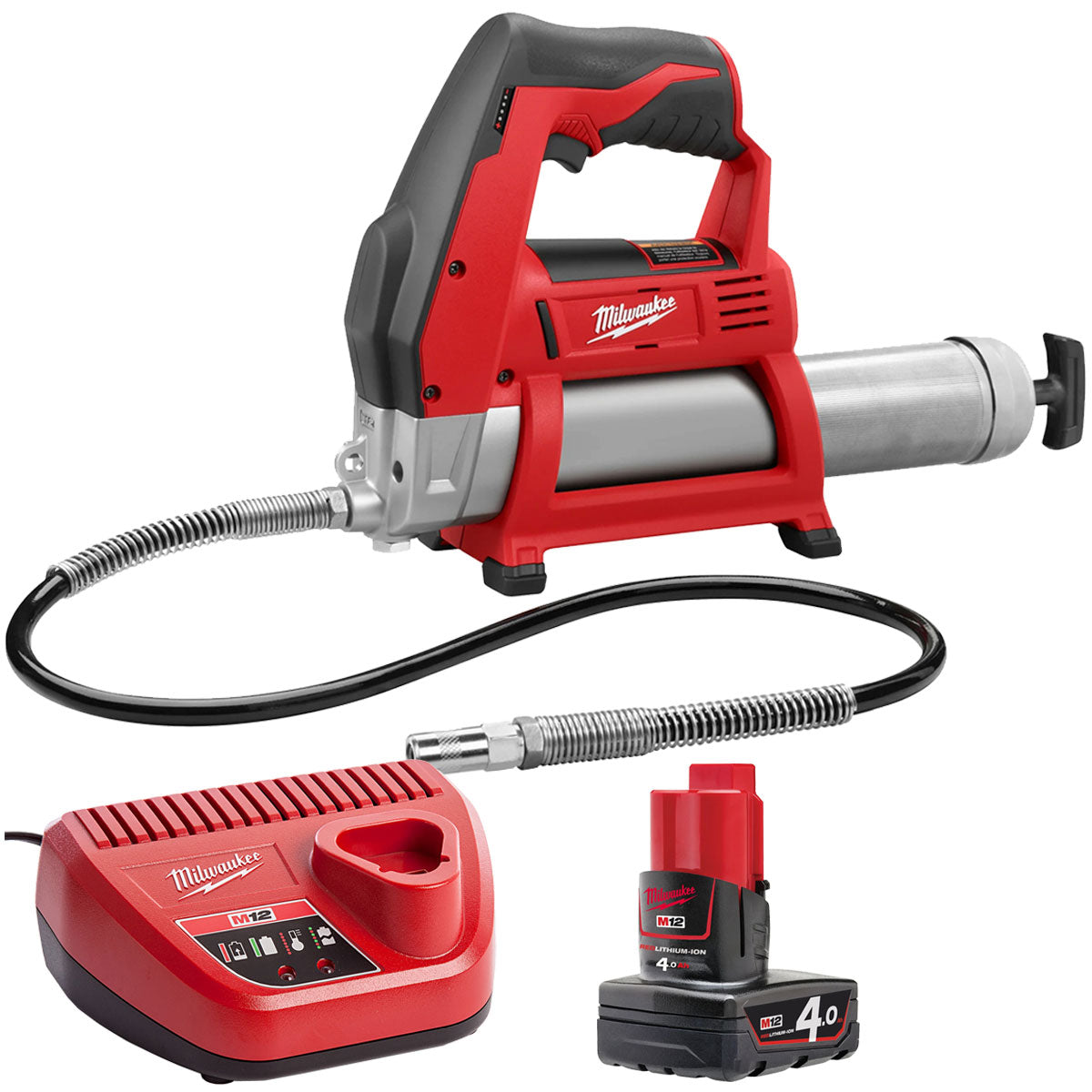 Milwaukee M12GG-0 12V Cordless Grease Gun with 1 x 4.0Ah Battery & Charger - MonkeyTools