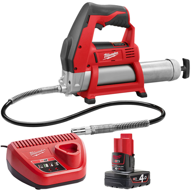 Milwaukee M12GG-0 12V Cordless Grease Gun with 1 x 4.0Ah Battery & Charger - MonkeyTools