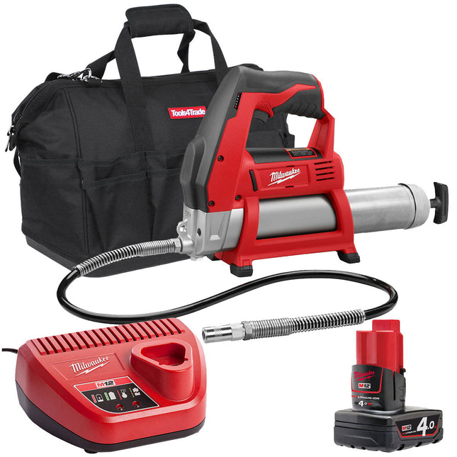 Milwaukee M12GG-0 12V Cordless Grease Gun with 1 x 4.0Ah Battery & Charger in Bag - MonkeyTools