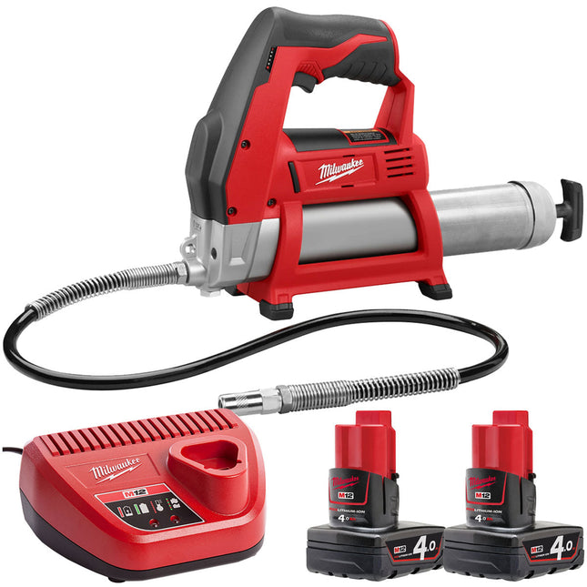 Milwaukee M12GG-0 12V Cordless Grease Gun with 2 x 4.0Ah Batteries & Charger - MonkeyTools