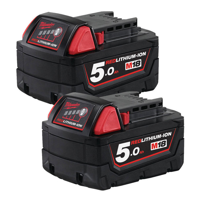 Milwaukee M18B5X2 M18 18V Red Lithium-ion 5.0Ah Batteries Pack of Two - MonkeyTools