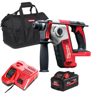 Milwaukee M18BH-0 18V SDS 2 Mode Hammer Drill with 1 x 5.5Ah Battery Charger & Bag - MonkeyTools