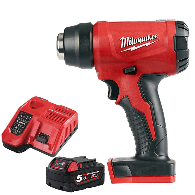 Milwaukee M18BHG-0 18V Cordless Compact Heat Gun with 1 x 5.0Ah Battery & Fast Charger - MonkeyTools