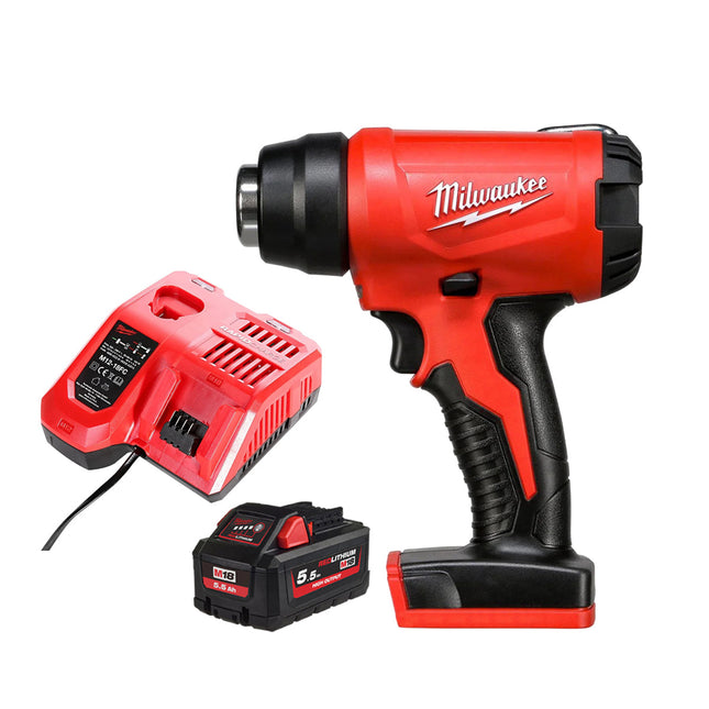 Milwaukee M18BHG-0 18V Cordless Compact Heat Gun with 1 x 5.5Ah Battery & Charger - MonkeyTools