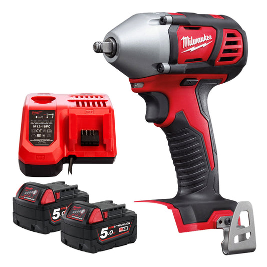 Milwaukee M18BIW38-0 18V 3/8" Compact Impact Wrench with 2 x 5.0Ah Battery & Charger - MonkeyTools