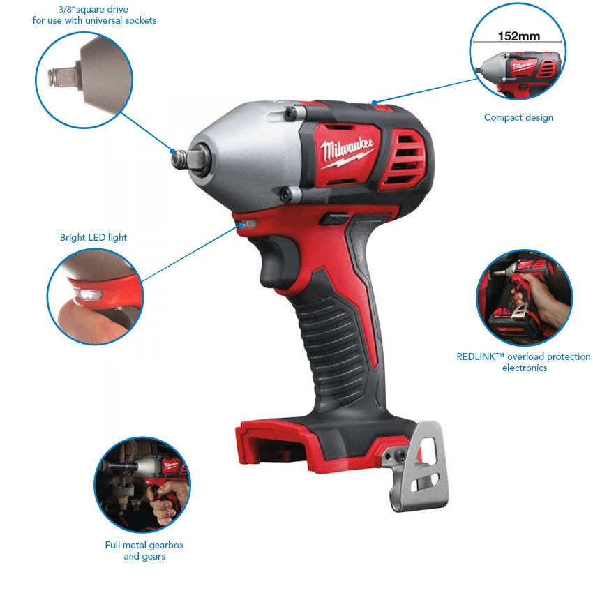 Milwaukee M18BIW38-0 18V Compact 3/8In Impact Wrench Body Only 4933443600 - MonkeyTools