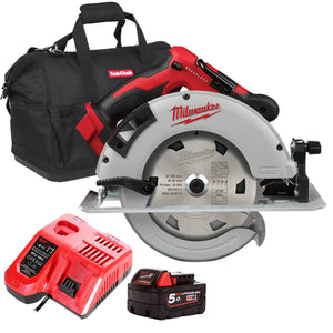 Milwaukee M18BLCS66-0 18V Brushless Circular Saw with 1 x 5.0Ah Battery Charger & Bag - MonkeyTools