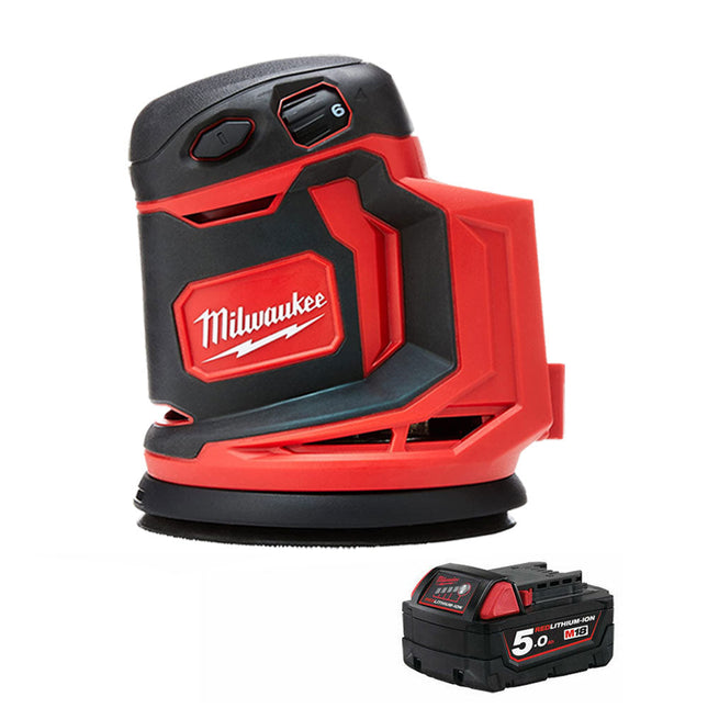 Milwaukee M18BOS125-0 18V 125mm Random Orbital Sander with 1 x 5.0Ah Battery - MonkeyTools
