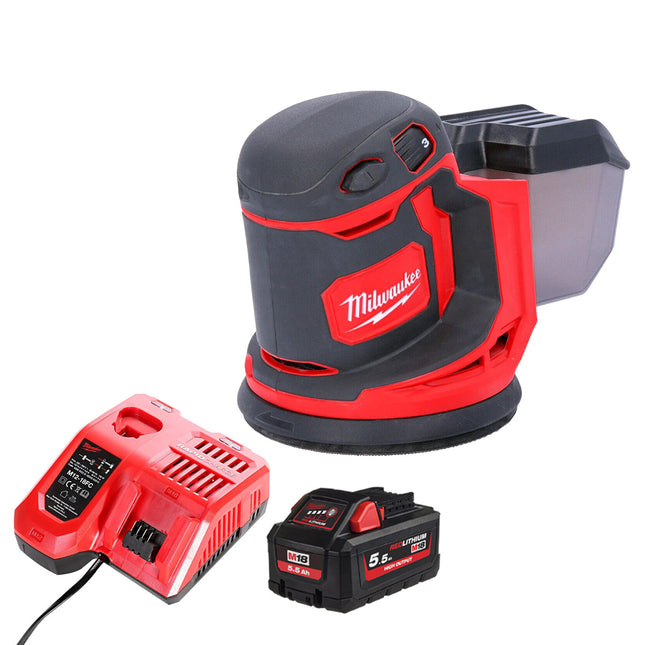 Milwaukee M18BOS125-0 18V 125mm Random Orbital Sander with 1 x 5.5Ah Battery & Charger - MonkeyTools