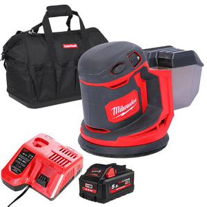 Milwaukee M18BOS125-0 18V 125mm Random Orbital Sander with 1 x 5.5Ah Battery Charger & Bag - MonkeyTools
