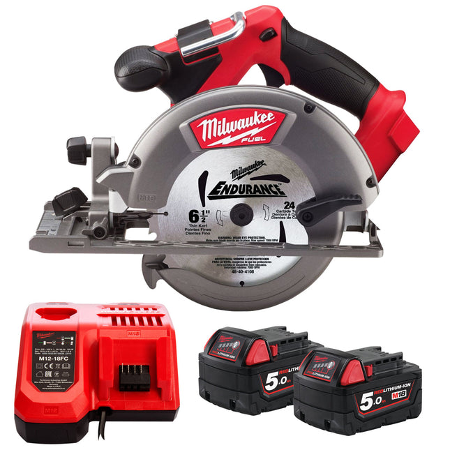 Milwaukee M18CCS55-0 18V Brushless 165mm Circular Saw with 2 x 5.0Ah Batteries & Charger - MonkeyTools