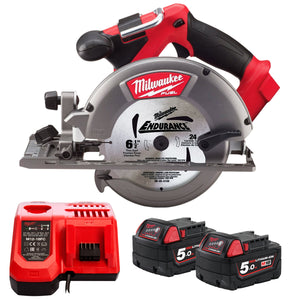 Milwaukee M18CCS55-0 18V Brushless 165mm Circular Saw with 2 x 5.0Ah Batteries & Charger - MonkeyTools