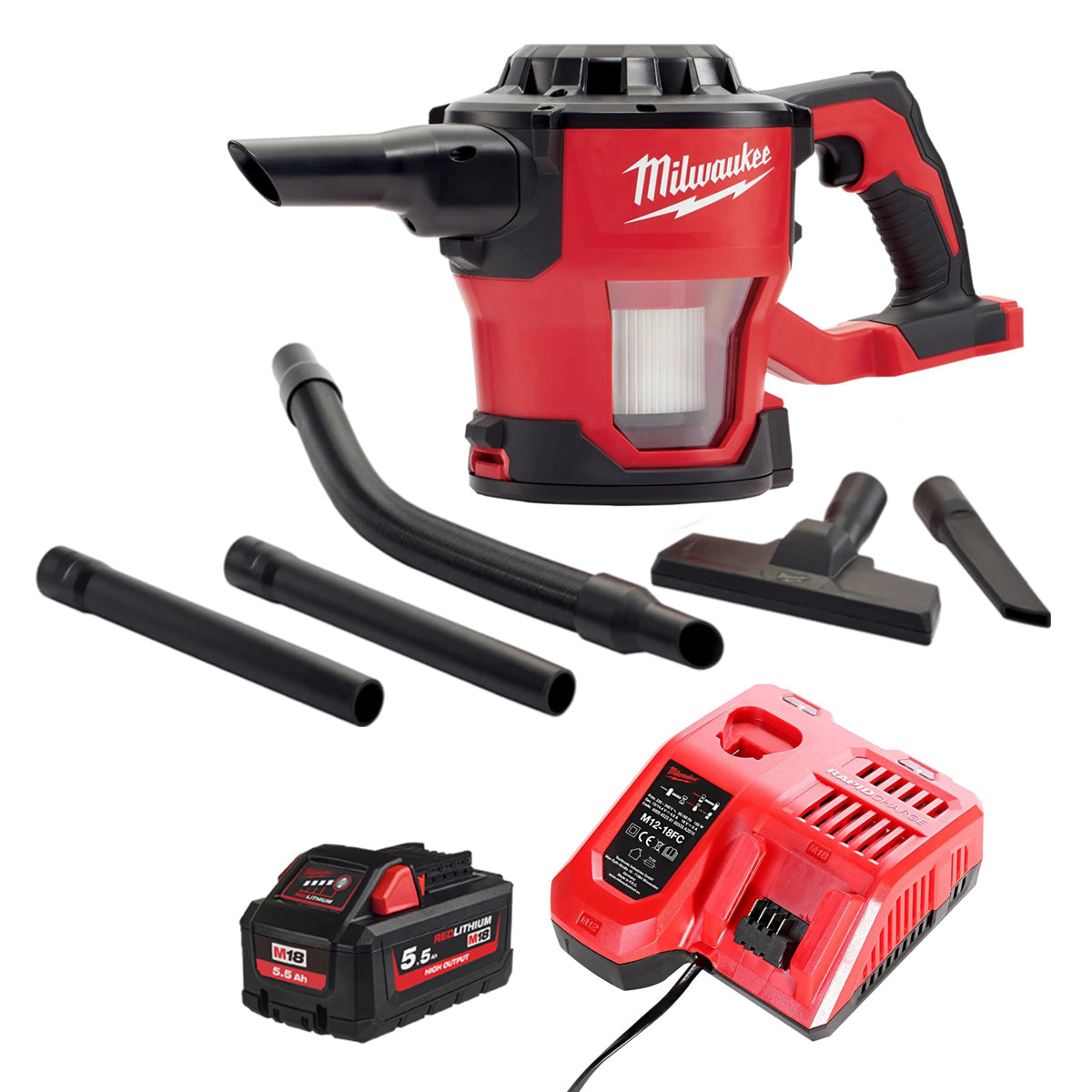 Milwaukee M18CV-0 18V Compact Hand Vacuum with 1 x 5.5Ah Battery & Charger - MonkeyTools