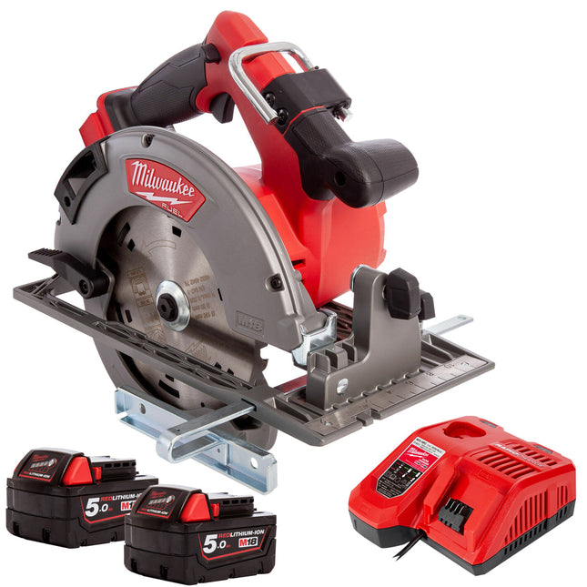 Milwaukee M18FCS66-0 M18 18V Fuel Brushless 66mm Circular Saw with 2 x 5.0Ah Battery & Charger - MonkeyTools