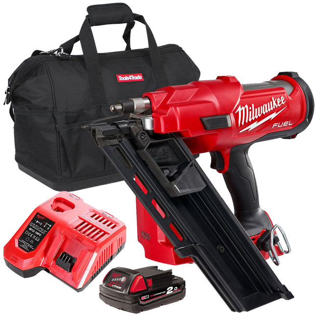 Milwaukee M18FFN-0C 18V Brushless First Fix Framing Nailer with 1 x 2.0Ah Batteries Charger & Bag - MonkeyTools