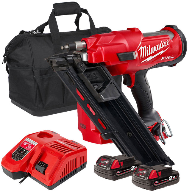 Milwaukee M18FFN-0C 18V Brushless First Fix Framing Nailer with 2 x 2.0Ah Batteries Charger & Bag - MonkeyTools