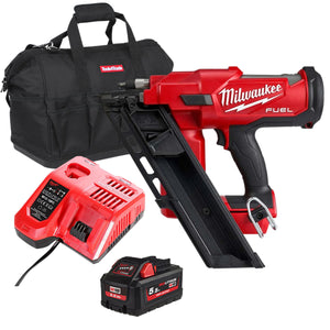 Milwaukee M18FFN-0C 18V Fuel Brushless First Fix Angled Framing Nailer with 1 x 5.5Ah Battery Charger & Bag - MonkeyTools