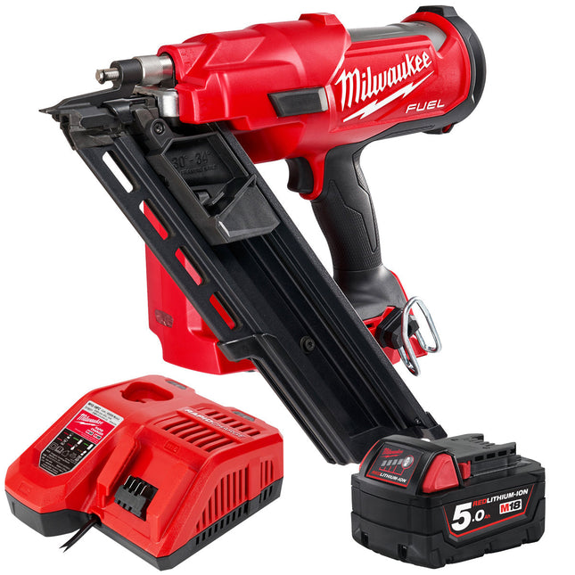 Milwaukee M18FFN 18V Fuel Brushless First Fix Framing Nailer with 1 x 5.0Ah Battery & Charger - MonkeyTools