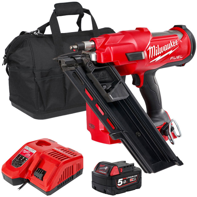 Milwaukee M18FFN 18V Fuel Brushless First Fix Framing Nailer with 1 x 5.0Ah Battery, Charger & Bag - MonkeyTools