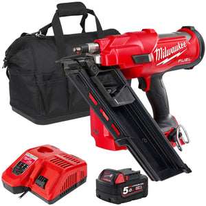Milwaukee M18FFN 18V Fuel Brushless First Fix Framing Nailer with 1 x 5.0Ah Battery, Charger & Bag - MonkeyTools