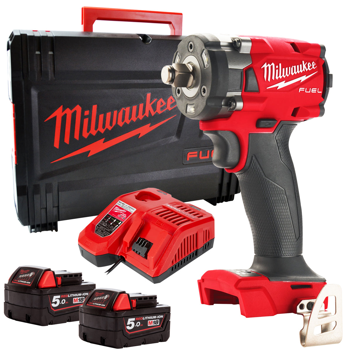 Milwaukee M18FIW2F38-0X 18V Fuel Brushless 3/8" Friction Ring Impact Wrench with 2 x 5.0Ah Battery & Charger - MonkeyTools