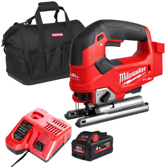 Milwaukee M18FJS-0 18V Brushless Fuel Top Handle Jigsaw with 1 x 5.5Ah Battery Charger & Bag - MonkeyTools