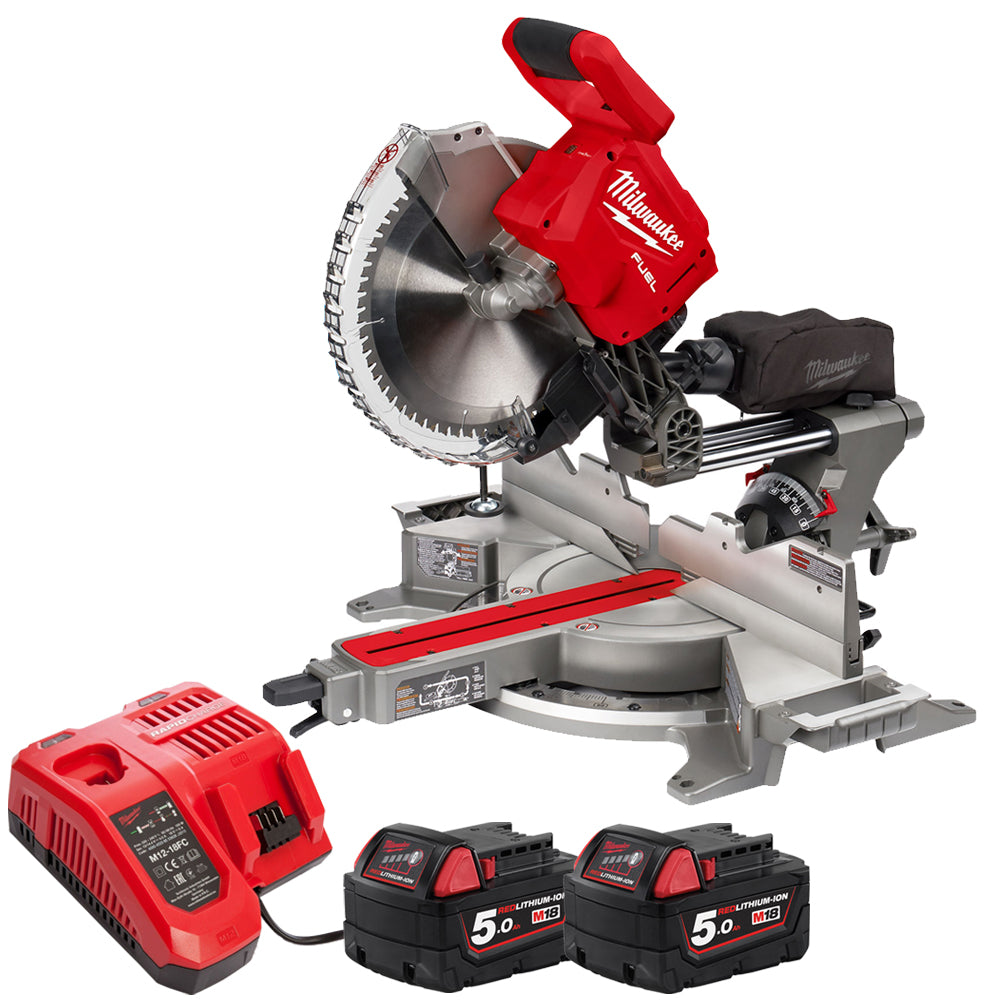 Milwaukee M18FMS305-0 18V 305mm FUEL Brushless Mitre Saw with 2 x 5.0Ah Batteries & Charger - MonkeyTools