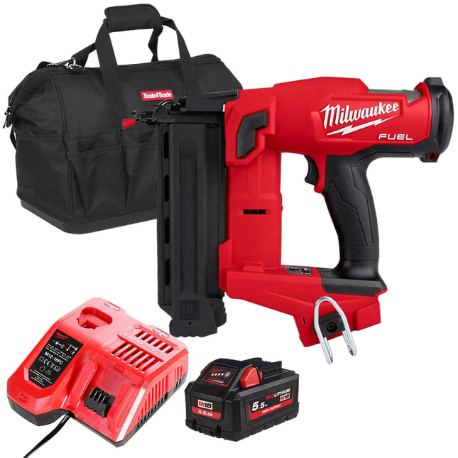 Milwaukee M18FN18GS-0 18V Fuel Brushless Second Fix Nailer with 1 x 5.5Ah Battery Charger & Bag - MonkeyTools
