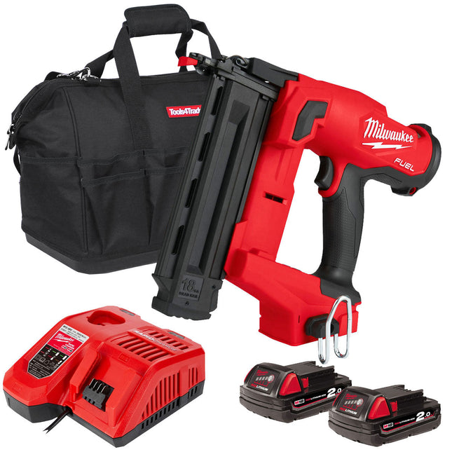 Milwaukee M18FN18GS 18V Brushless Second Fix Finish Nailer with 2 x 2.0Ah Batteries Charger & Bag - MonkeyTools