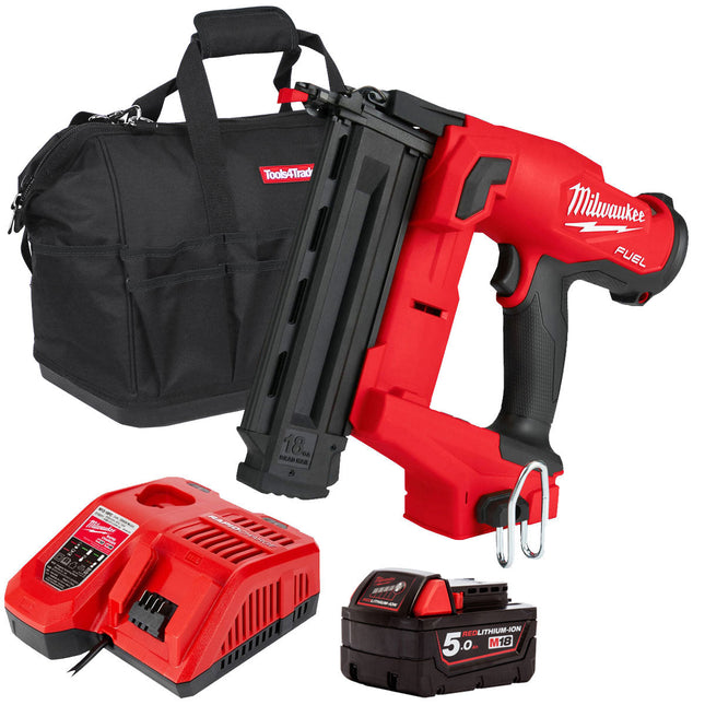Milwaukee M18FN18GS 18V Fuel Brushless Second Fix Finish Nailer with 1 x 5.0Ah Battery, Charger & Bag - MonkeyTools