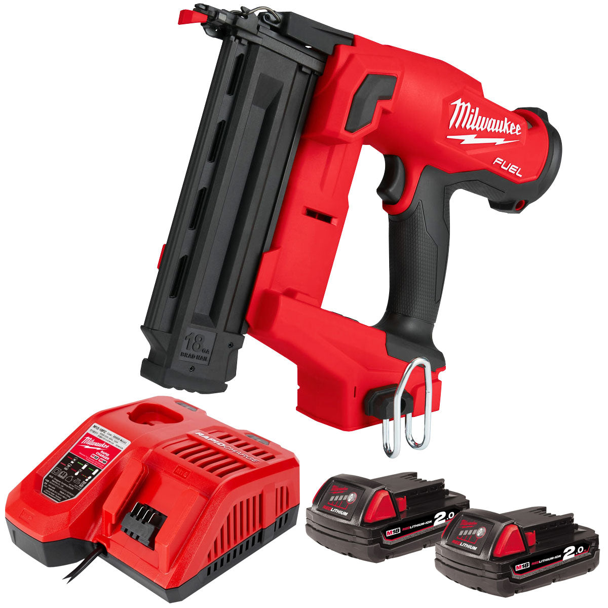 Milwaukee M18FN18GS 18V Fuel Brushless Second Fix Finish Nailer with 2 x 2.0Ah Batteries & Charger - MonkeyTools