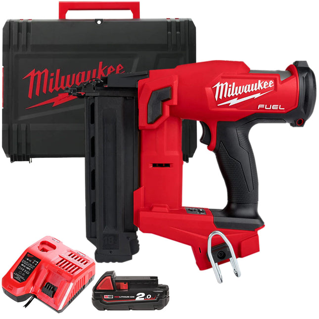 Milwaukee M18FNCS18GS-0X 18V Fuel Brushless First Fix Nail Gun with 1 x 2.0Ah Battery & Charger in Case - MonkeyTools